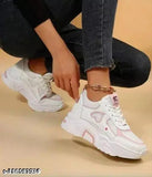 Synthetic pink heart shoes with rubber sole, lace-up net detail, perfect for women's sizes 5 to 8, made in India