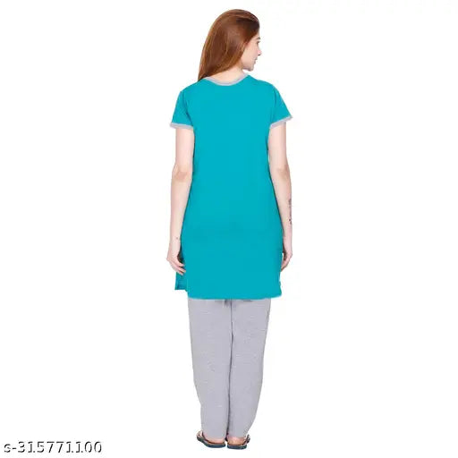 Cotton summer nightwear set, printed graphics, pyjamas with elastic waist & pocket - Bliss Bell