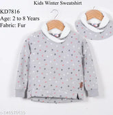 Stylish wool sweatshirt for kids, solid pattern in fur cloth, ideal winter wear for 2-9 years