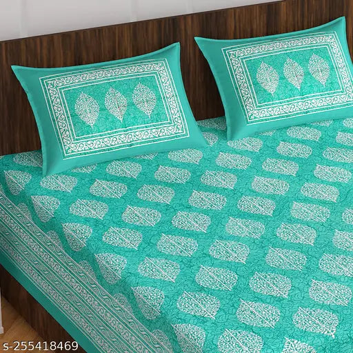 Double bed pure cotton sheets, botanical print, 144 thread count, ideal for adult summer use