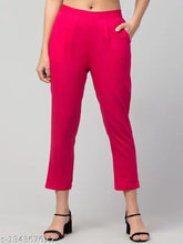 Pink solid cotton women's trouser with double pocket, casual fit and premium quality