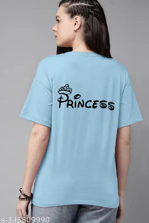 Sky blue oversized graphic printed women's t-shirt, polycotton, short sleeves, India-made fashion tee with bold pattern design
