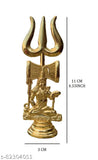 Brass Shiva Trishul statue, Indian handicraft for home decor or car dashboard, golden showpiece symbolizing good luck, measures 11 cm