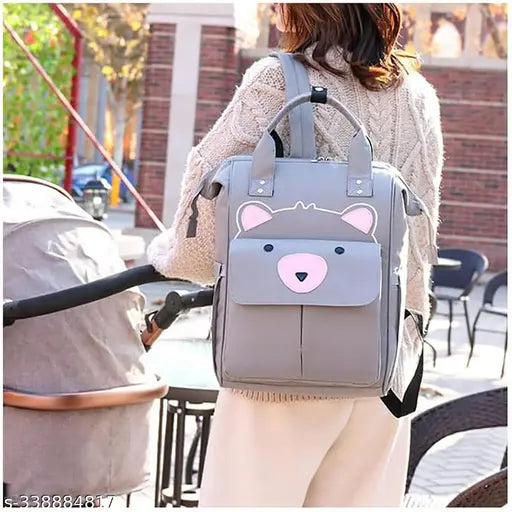 Bear print polyester maternity backpack, durable and water-resistant, 41x18x25.5 cm, multiple functional pockets, suitable for moms and dads, wet/dry separation design