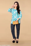 Flower printed cotton three-quarter sleeve women's tunic, self-design net top and tunic for casual or festive wear. Indian ethnic kurta with long sleeves available in sizes S to XXL