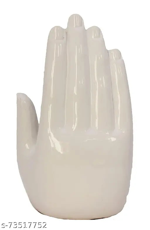 White resin Gautam Buddha statue, big size for home decor, made in India. Handcrafted with intricate detailing and vibrant art work. 17 cm height, 11 cm length, 7 cm width. A symbol of peace, positivity, and wealth, perfect for home or office decoration and gifting. Traditional Indian handmade Rajasthani art