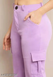 Lavender and black Lycra pant for women, solid pattern, sizes 26, 28, 30, 32 (waist 26-32, length/hip 35-37in), made in India