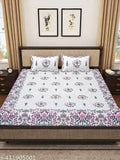 Attractive cotton flat sheets - botanical print, regular quality, double size bedsheet with two pillow covers, made in India