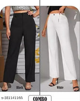 Lycra straight white pants, pack of 2 - women's trousers for elegance & style