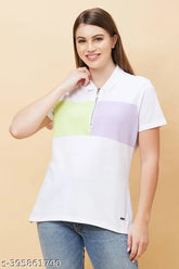 Colorblocked cotton short-sleeve VERCETTI women's t-shirt on hanger, India origin