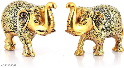 Gold oxidized, hand-carved hathi pair - Indian home decor statues, office table gift item, elevating living room ambiance
