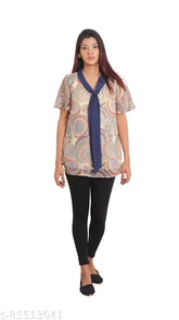 Chiffon printed tie-neck top, perfect for summer in plus size. RITIKA women's fashion from India