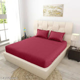 Maroon premium cotton elastic fitted bedsheets, double bed with all-around elastic 180TC supersoft