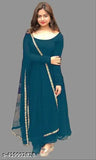 Georgette fancy gown set (S-XXXL) with matching dupatta, gold lace accents, Indian craftsmanship on display