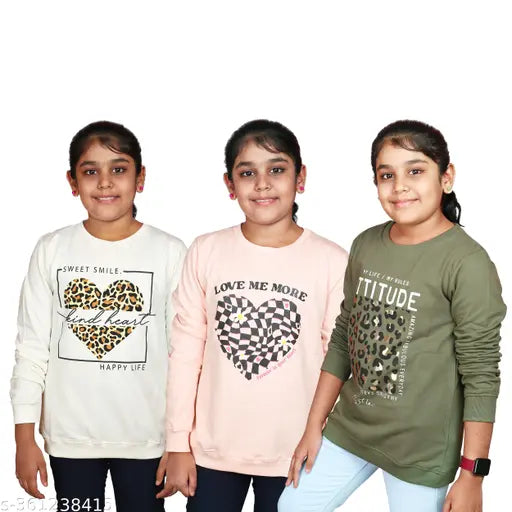 Vertmode Girls cotton sweatshirt, printed design for 8-14 years, made in India
