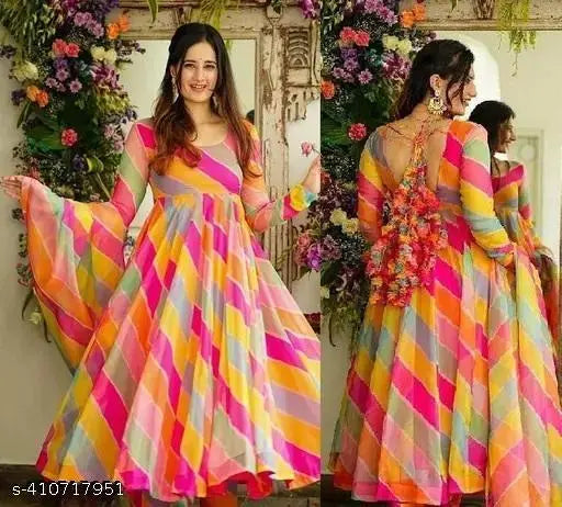 New Trendy Georgette digital Printed Long Gown & Dupatta Set (Sleeve: 3/4), Indian Ethnic Party Wear for Women