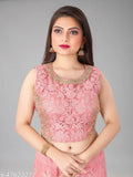 Arvika pink net zari work semi-stitched lehenga choli & dupatta, intricate Indian bridal wear on display