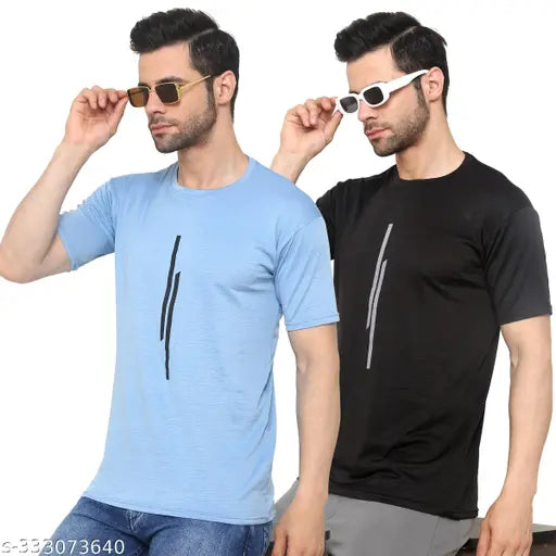 Sky Blue & Black Stretchable Lycra Urban Rod GYM T-Shirt Pack of 2 - Flexible fit, comfortable wear for men's sports and casual activities