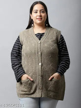 Beige acrylic sleeveless self-design sweater, plus size for women's comfortable winter wear