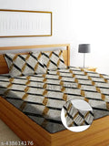 DHC Premium blue cotton blend abstract print elastic fitted king-size bedsheet with 2 pillow covers, suitable for 4-8" mattresses