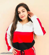 Colorblocked cotton cambric high neck zipper t-shirt for women, long sleeves, vibrant Indian design