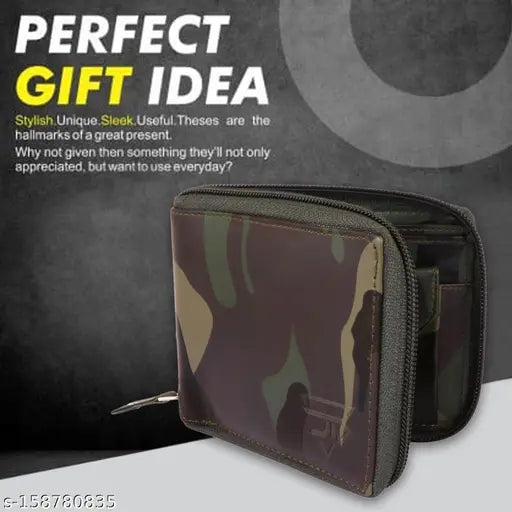 PU checkered men's army round zip wallet, free size, crafted in India