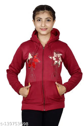 Wool DIMSY COLLECTION girls full sleeve embroidered hoodie, solid color, 11-12 years size