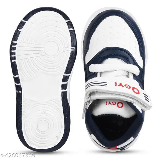 Blue synthetic leather unisex running shoes for kids, ideal for sports and casual wear, featuring lace-up fastening and padded cushioning for comfort and support