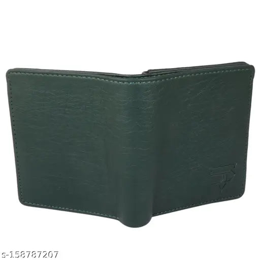 Green Faux Leather BI Men Wallet, 2 compartments, solid design, made in India