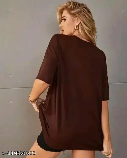 Oversized brown cotton blend BROOKYN T-shirt for girls and women, coffee pattern design