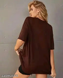 Oversized brown cotton blend BROOKYN T-shirt for girls and women, coffee pattern design