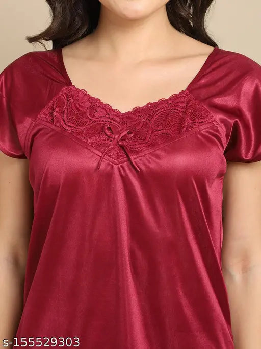 Satin Boston nightsuit for women, Solid-colored lingerie set, Made in India