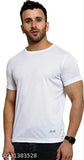 White polyester round neck t-shirt for men, print design, short sleeves, perfect for everyday wear & sports