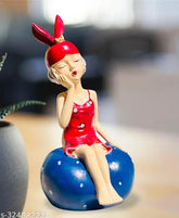 Red resin figurine: Modern thinking red girl sitting on stone statue for outdoor home decor, 8 inches height
