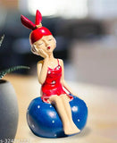 Red resin figurine: Modern thinking red girl sitting on stone statue for outdoor home decor, 8 inches height