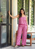 Rayon night suit with printed net pattern, soft and breathable fabric for restful sleep
