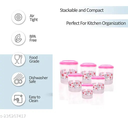 Plastic Kitchen Storage Container Set (1Kg-12Kg), airtight mixer jar for organizing kitchen essentials, food grade pink
