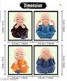 Resin 4-piece figurine set, featuring adorable baby monks, traditional Indian design for home decor