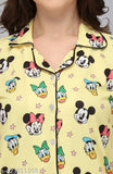 Women's yellow printed shirt and pyjama set, soft polycotton nightwear with short sleeves