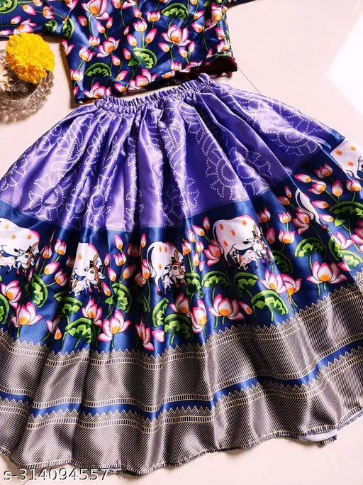 kids' floral print satin lehenga choli set with jacket and chunni, new model for party wear aged 2 years