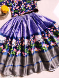 kids' floral print satin lehenga choli set with jacket and chunni, new model for party wear aged 2 years