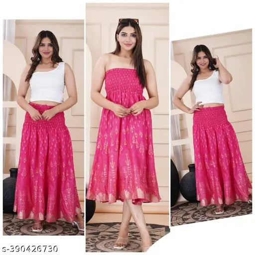 Rayon printed net skirt for women, vibrant pattern, size 28, India origin