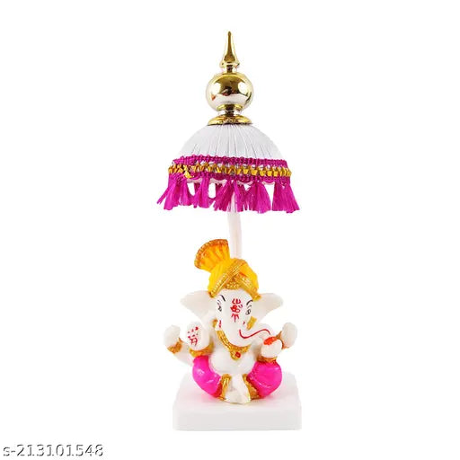 Multi-colored poly resin Lord Chatri Ganesh pagri showpiece, intricately designed handicraft for decorative purposes (17.5 cm x 5.5 cm x 4 cm)