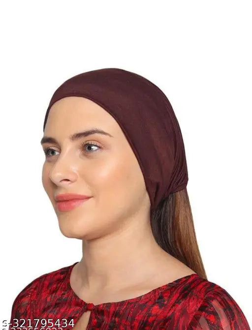 Trendy cotton canvas hijab cap set, solid pattern in onesize, two pieces from India