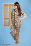 Stylish velvet night suit for women with printed pattern, satin material, and three-quarter sleeves. (XL: Top bust 20in, length 42in; XXL: Top bust 21in, length 44in) Made in India