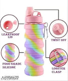 Multicolor collapsible silicone water bottle, BPA-free, leak-proof, and foldable for easy storage and portability