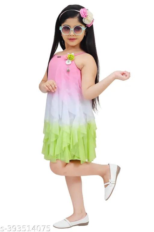 Multicolor silk sleeveless kids dresses for parties, India-origin