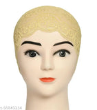 Black & cream lycra skull cap scarf (2 pcs) - versatile head covering for hijabs or as under-scarf, India origin