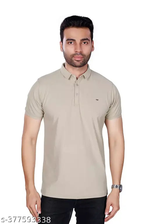 Grey cotton blend casual Maitreya polo t-shirt, half sleeve and solid design for men's fashionable wear