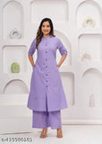 Women's cotton katha kurta and palazzo coords set, solid color Indian traditional wear with three-quarter sleeves